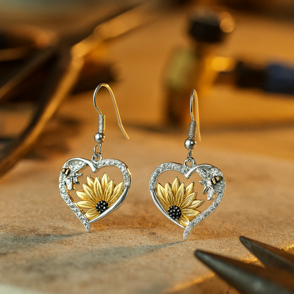 Boucles d'oreilles pendantes vintage bohèmes en forme de cœur avec tournesol et abeille