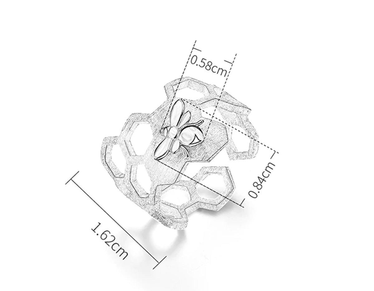 Bague ajustable en plaqué or 18 carats avec motif nid d'abeille