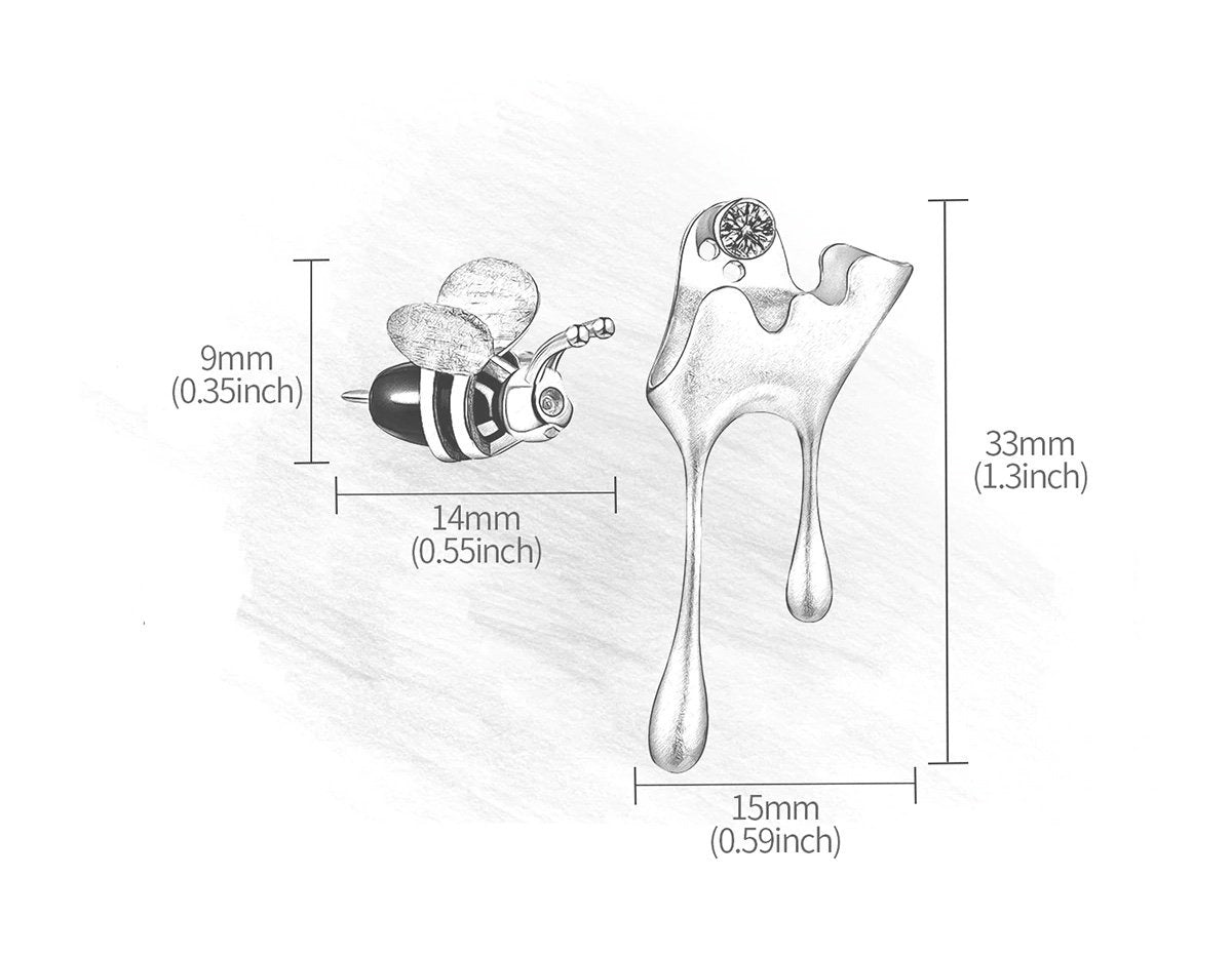 Boucles d'oreilles « Miel coulant et abeille » avec zircone