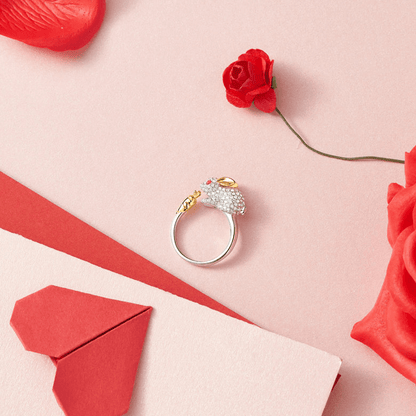 Bague unique ajustable en argent avec lapin et carotte en cristal