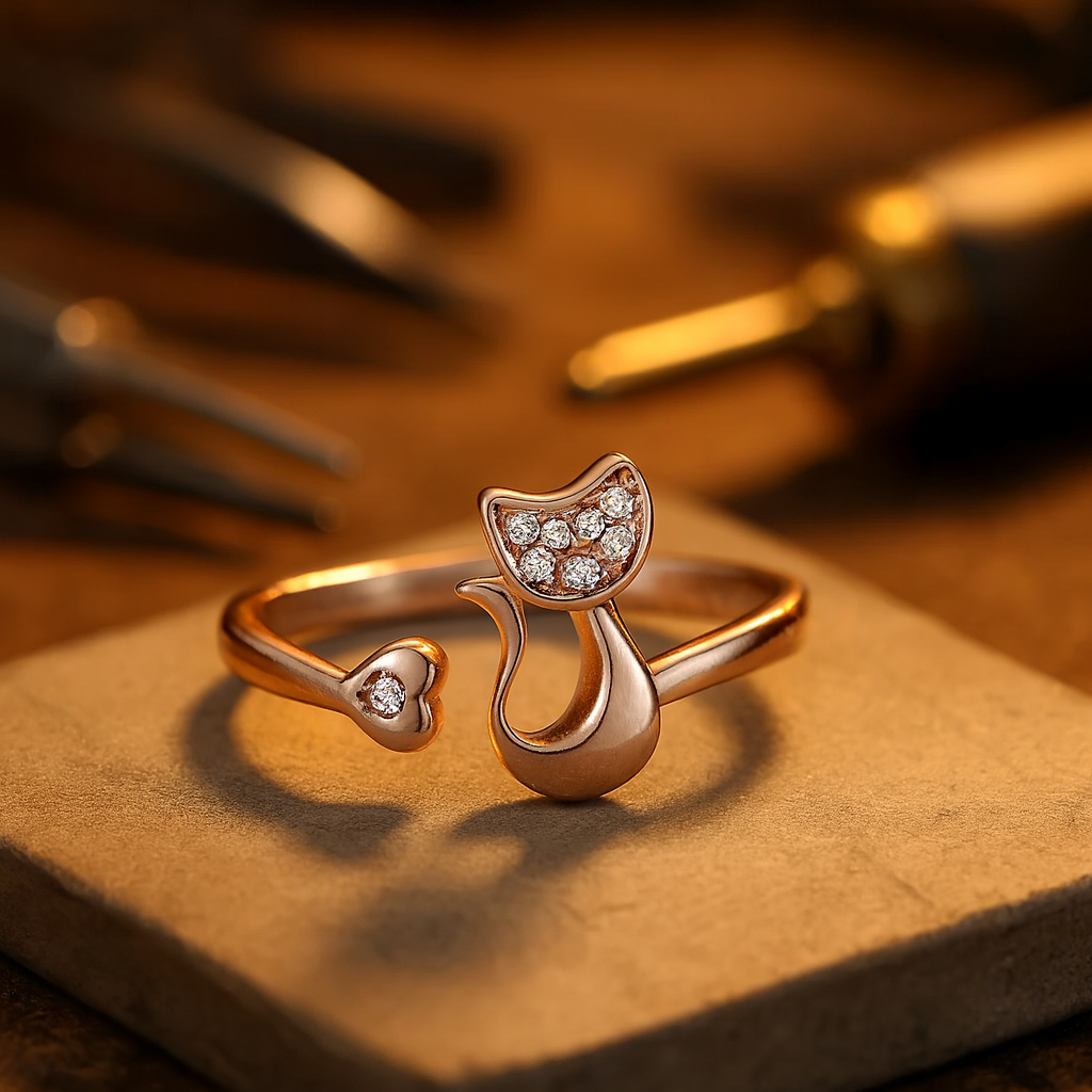 Bague ouverte chat mignon – Zircone cubique