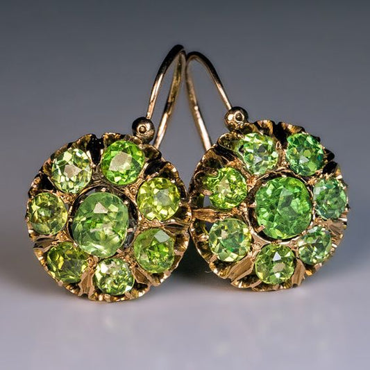 Boucles d'oreilles vintage en verre vert arrondi et or