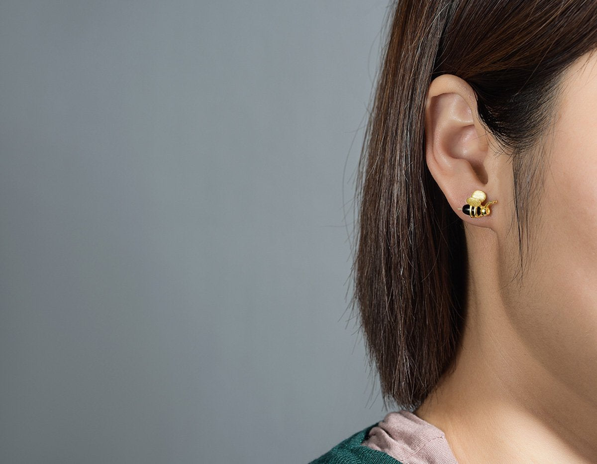 Boucles d'oreilles « Miel coulant et abeille » avec zircone