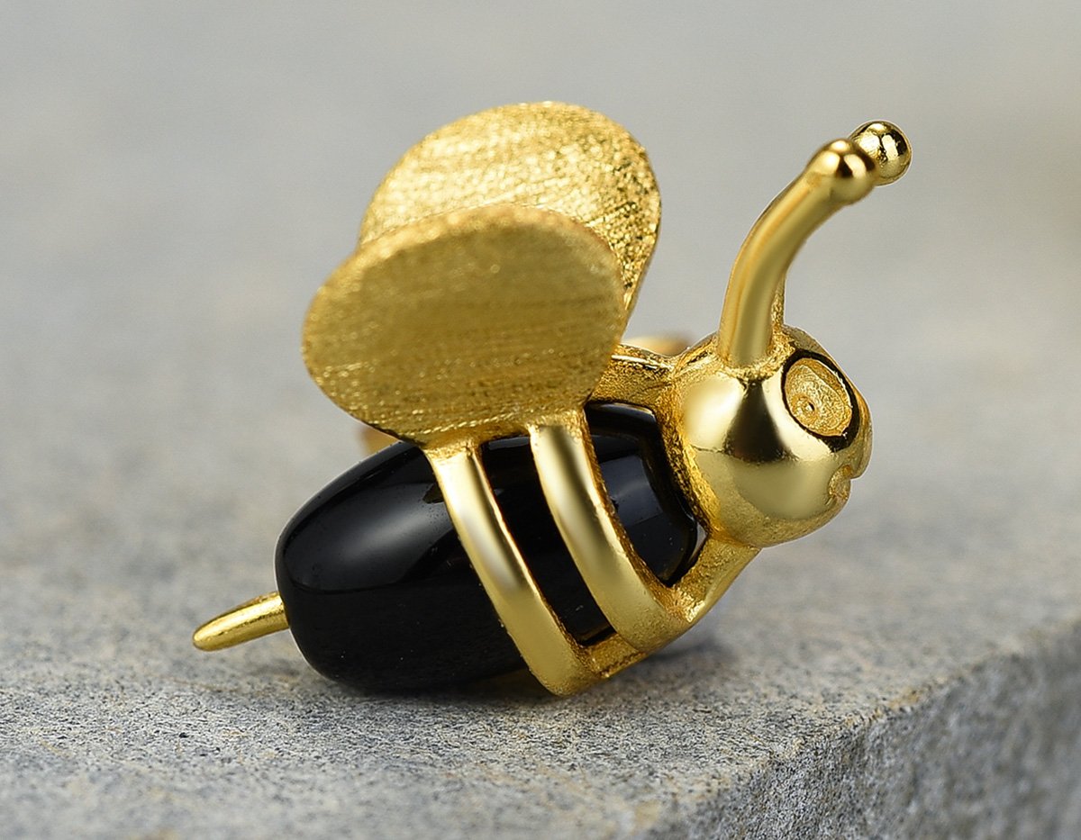 Boucles d'oreilles « Miel coulant et abeille » avec zircone