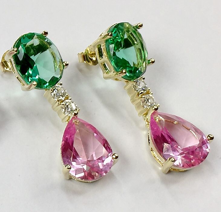Boucles d'oreilles vintage rose et zircone verte - Lydieannejewelry