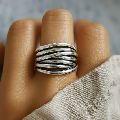 Bague ajustable à plusieurs rangs en argent sterling 925