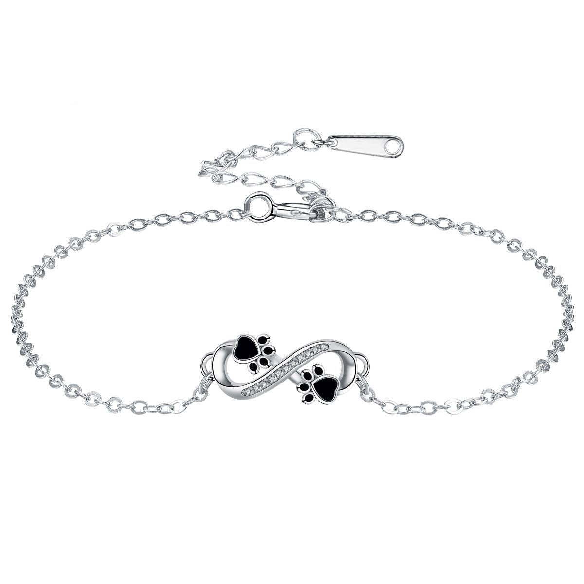 Pendentif symbole infini Bracelet patte d'animal avec zircone