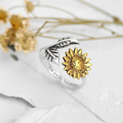 Bague ajustable en or en forme de tournesol