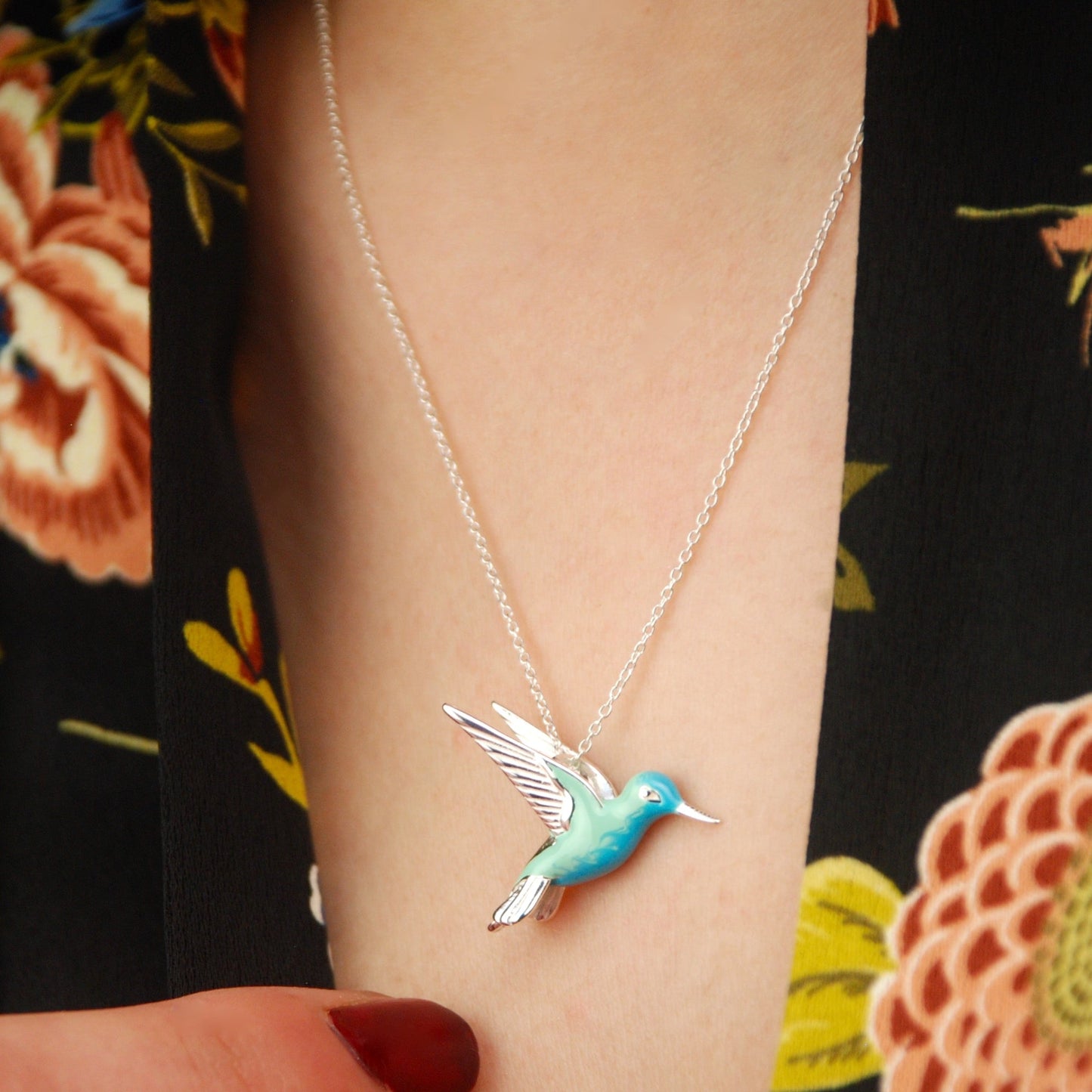 Collier colibri en argent sterling émaillé