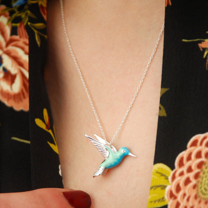 Collier colibri en argent sterling émaillé
