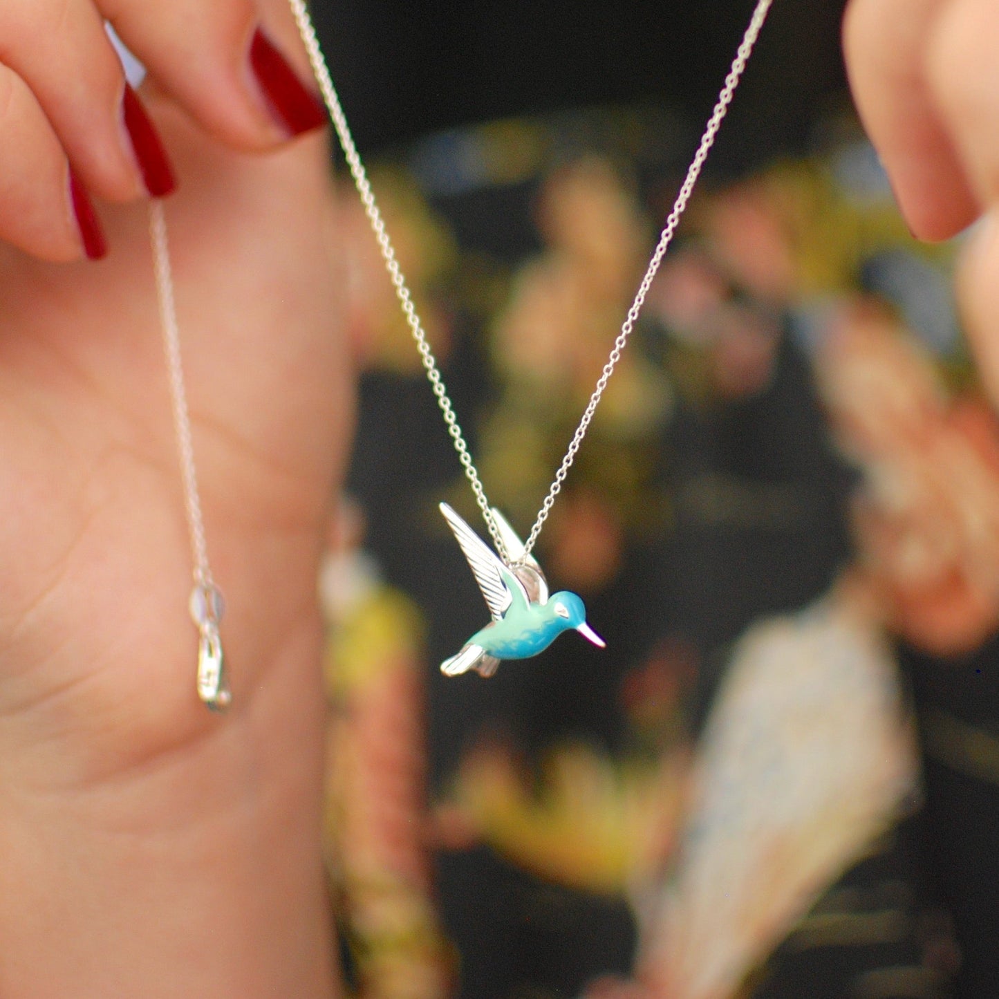 Collier colibri en argent sterling émaillé