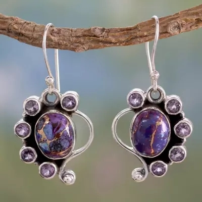 Boucles d'oreilles vintage violettes en argent