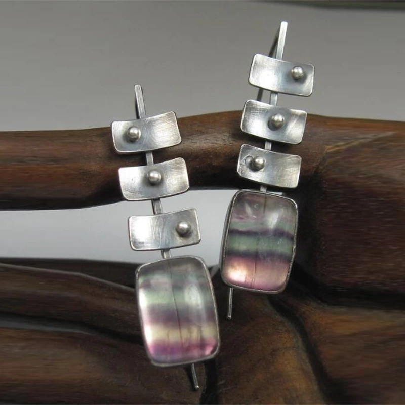 Boucles d'oreilles bohèmes couleur délavée en argent