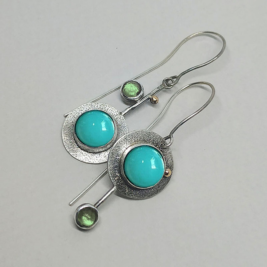 Boucles d'oreilles bohèmes avec pierre turquoise en argent