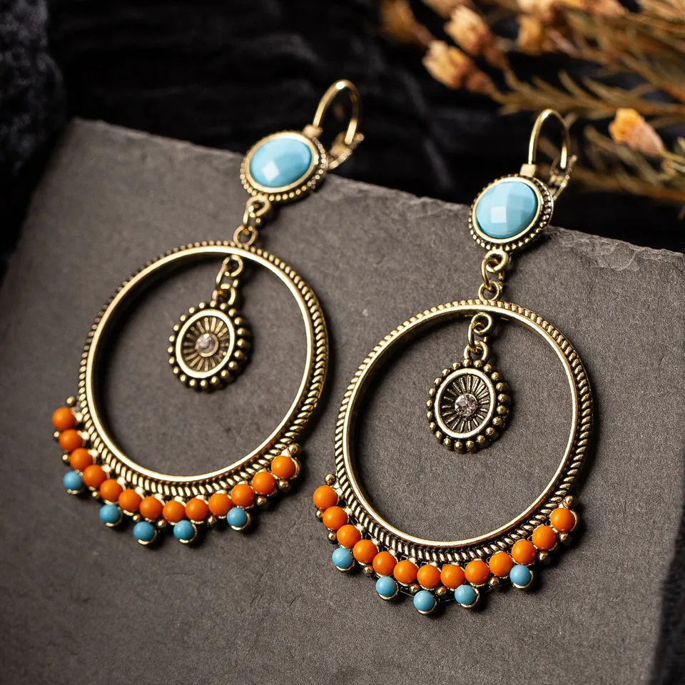 Boucles d'oreilles vintage orange et bleu
