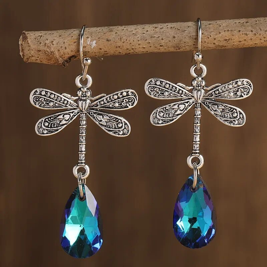 Boucles d'oreilles vintage en zircone bleue en forme de libellule