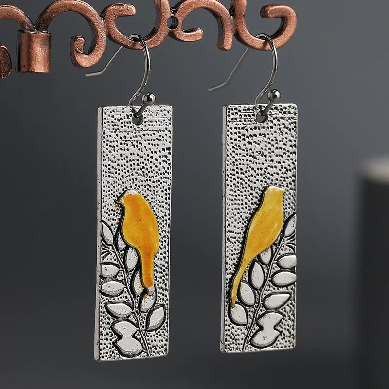 Boucles d'oreilles vintage oiseau jaune