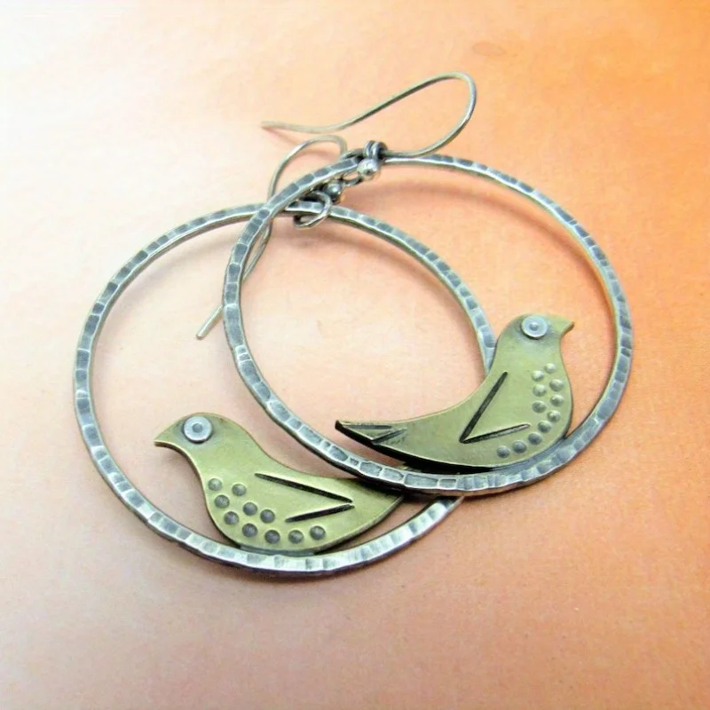 Boucles d'oreilles vintage oiseaux creux verts