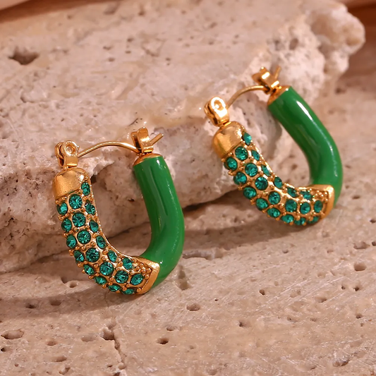 Boucles d'oreilles vintage en zircone verte et or