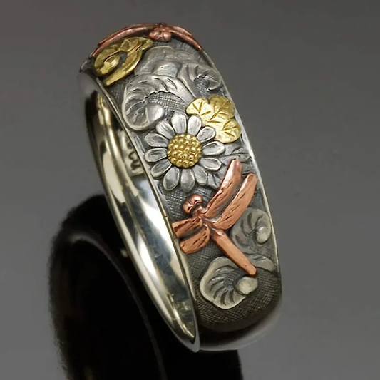 Bague vintage tournesol libellule