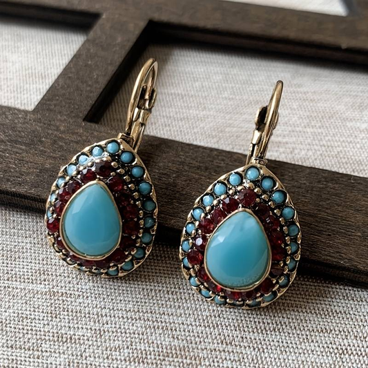 Boucles d'oreilles vintage mandala opale bleue