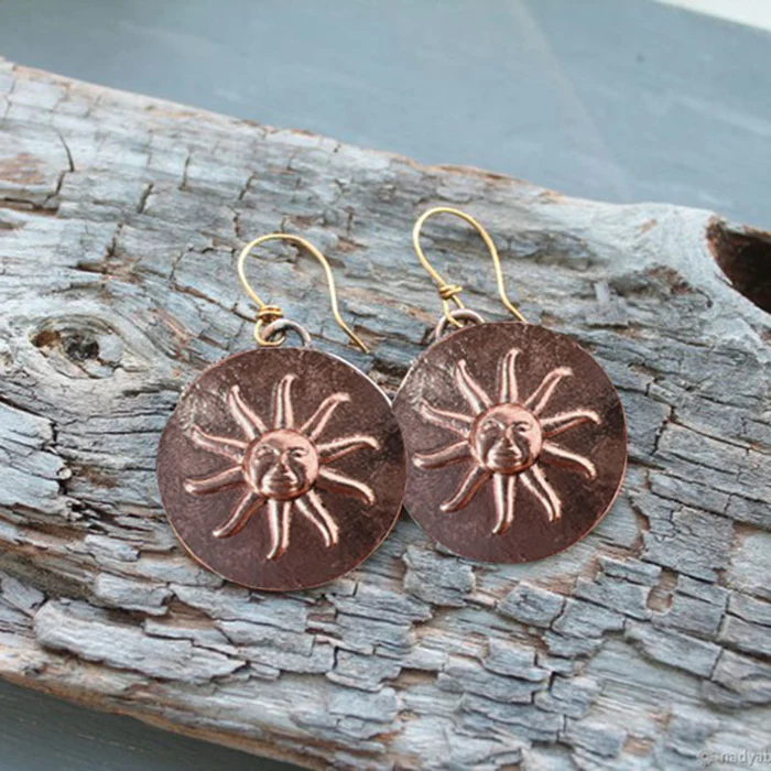 Boucles d'oreilles vintage soleil rond marron