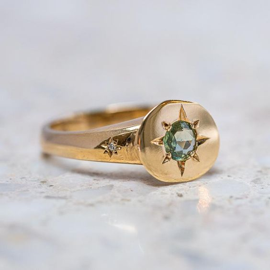 Bague vintage verte Starlight dorée
