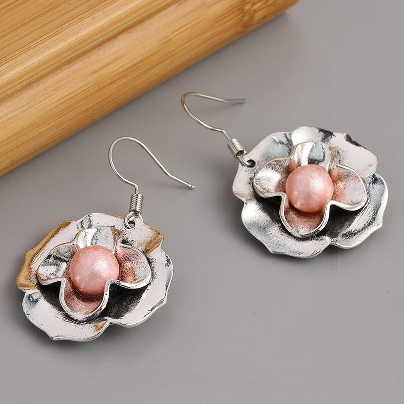 Boucles d'oreilles vintage rose perle fleur