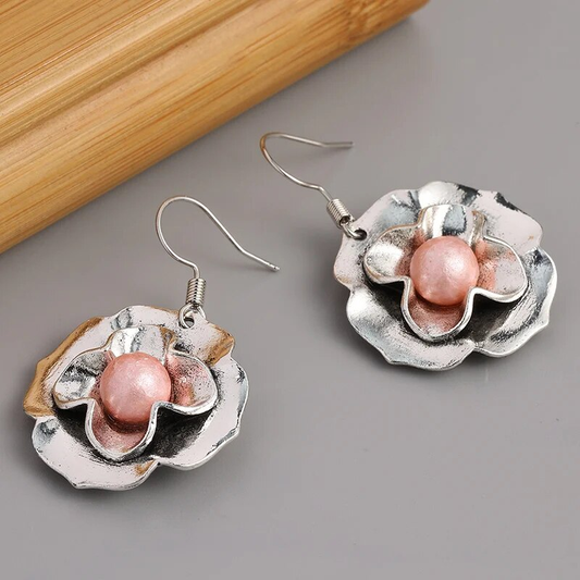 Boucles d'oreilles vintage rose perle fleur