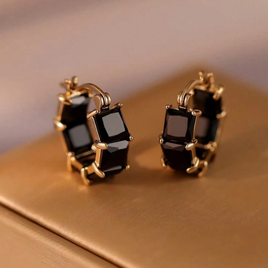 Boucles d'oreilles vintage en zircone noire
