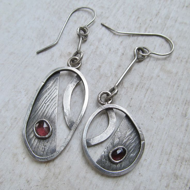 Vintage Silver Red Inlaid Stone Earrings-Lydieannejewelry