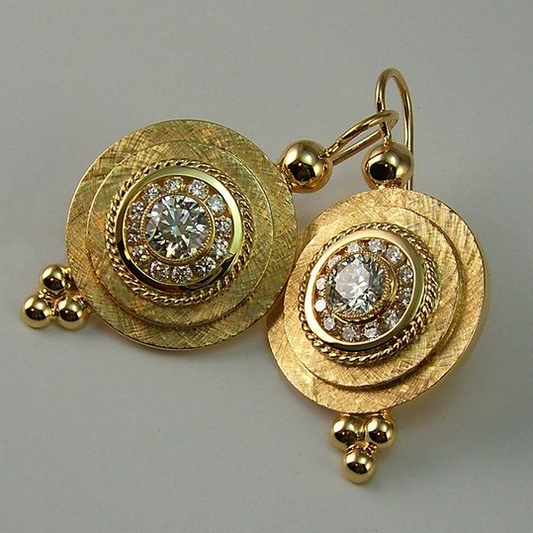 Vintage Golden Rounded Glass Earrings-Lydieannejewelry