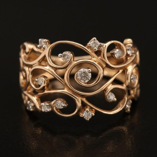 Bague vintage rose lierre zircone