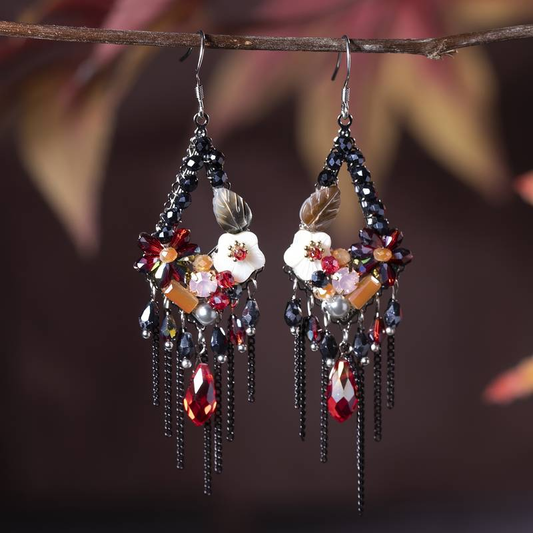 Boucles d'oreilles vintage pendantes en forme de fleur foncée