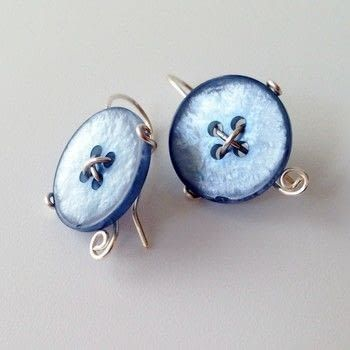 Vintage Rounded Blue Button Earrings-Lydieannejewelry