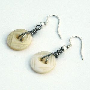 Vintage Inlaid Dangling Button Earrings-Lydieannejewelry