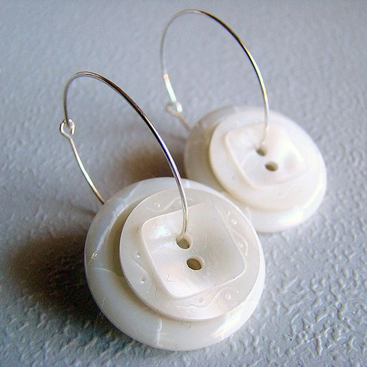 Vintage White Button Earrings-Lydieannejewelry