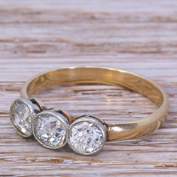 Vintage Three Glass Gold Ring-Lydieannejewelry