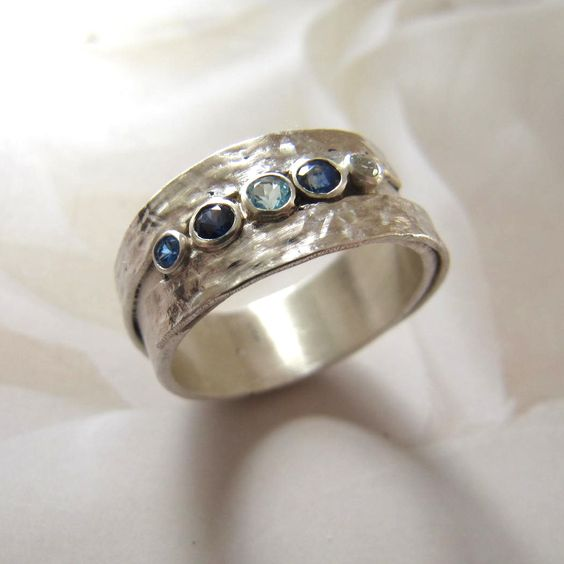 Vintage Silver Inlaid Blue Stones Ring-Lydieannejewelry