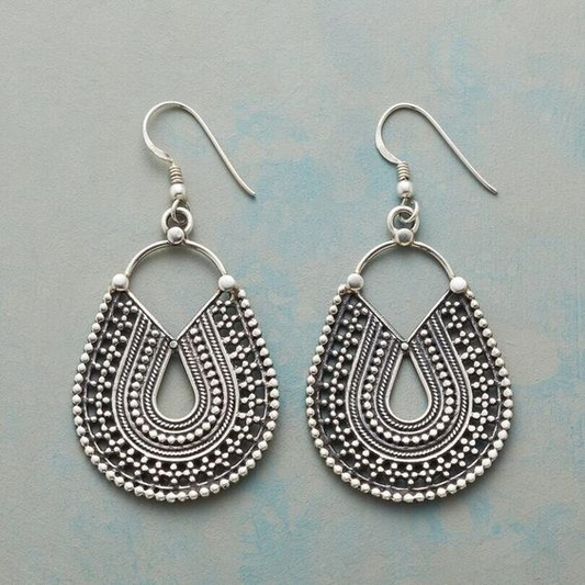 Vintage Mandala Drop Silver Earrings-Lydieannejewelry
