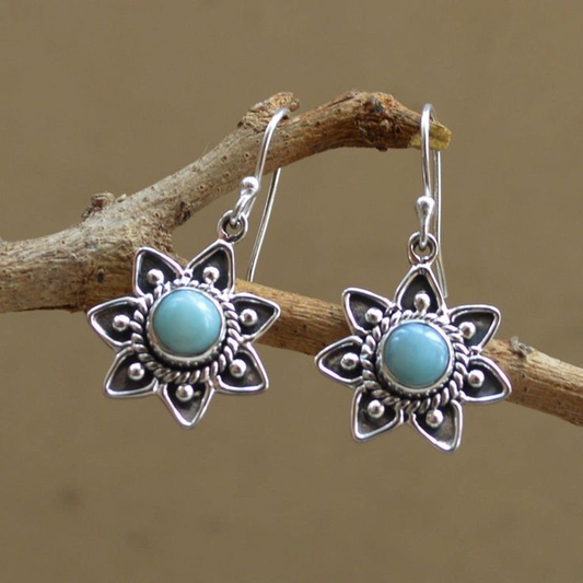 Boucles d'oreilles vintage mandala en pierre bleue