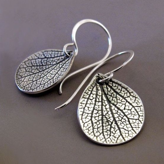 Vintage Textured Silver Leaf Earrings-Lydieannejewelry