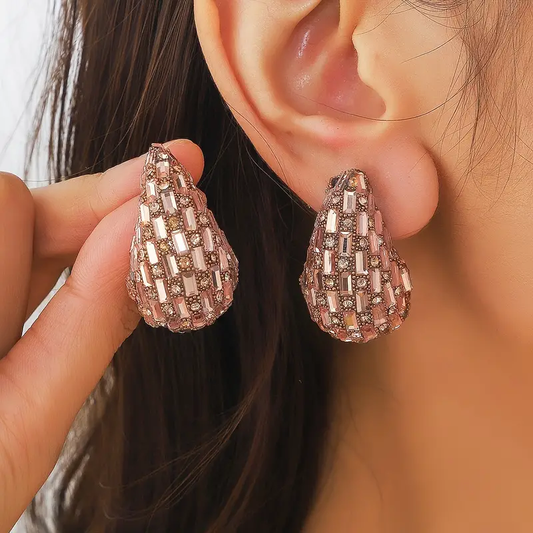 Vintage Pink Crystals Drop Earrings-Lydieannejewelry