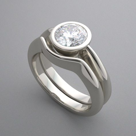 Vintage Rounded Inlaid White Crystal Silver Ring-Lydieannejewelry