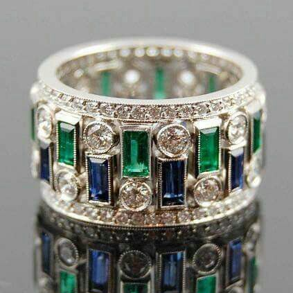 Vintage Green & Blue Crystal Ring-Lydieannejewelry