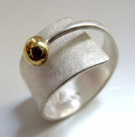 Vintage Open Gold Bead Silver Ring-Lydieannejewelry