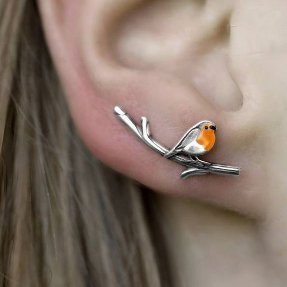 Boucles d'oreilles vintage en argent Birdie