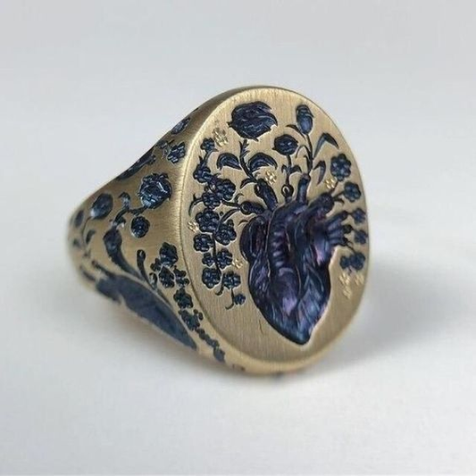Bague vintage fleur bleue en or