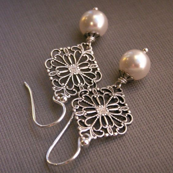 Boucles d'oreilles vintage mandala et perles en argent - Lydieannejewelry
