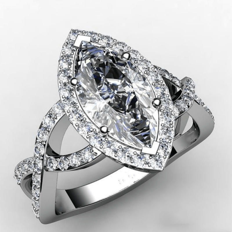 Bague vintage ovale en verre argenté